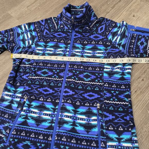 Free Country Blue Aztec Zip up Fleece Jacket Sweater - Picture 5 of 7